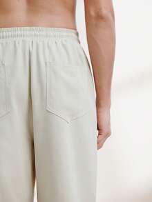 Driftmere Men's Casual Solid Color Drawstring Waist & Cuffed Long Pants, For Fall Father's Day – A Fathers Day Gift Guide - Beige - View 5