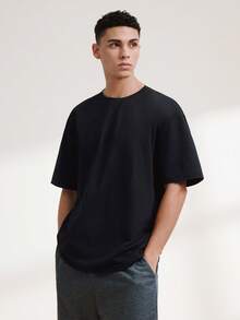 Driftmere Men Summer Solid Color Round Neck Knitted Casual Short Sleeve T-Shirt, 3pcs - Black - View 4