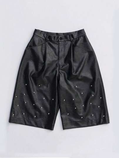 ROMWE MEN Men's Summer Casual Shorts With Rivet Decoration