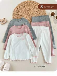 SHEIN Babygirl Casual Versatile Minimalist Knit Elastic White Long Sleeve Top (Top And Pants Sold Separately) - Multicolor - View 1