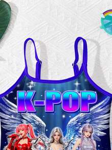 Bộ đồ bơi liền thân in hình các ngôi sao K-Pop hoạt hình rực rỡ và mát mẻ dành cho bé gái, thích hợp cho mùa hè. - Nhiều màu - Xem 3