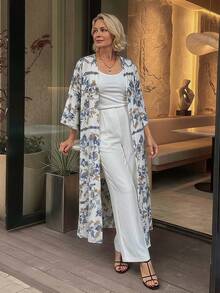 Vivie Lora Floral Print Long Sleeve Jacket For Middle-Aged & Elderly Women - Khaki - View 1