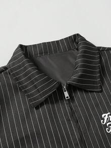 STYNVO Setelan Kasual Pria Berbahan Jaket dan Celana Motif Garis-garis dengan Resleting - Dark Grey - View 6
