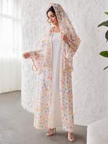 Yasmyna Elegant Floral Patchwork Long Sleeve Loose Abaya Dress For Women - Multicolor - View 9