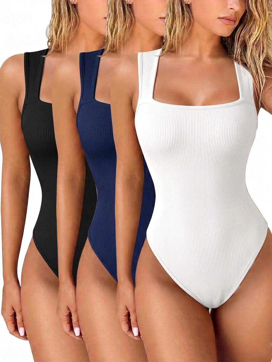 EMERY ROSE Women's Solid Color Casual Versatile Bodysuit For Daily Wear - Multicolor - View 1