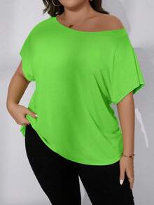 Plus Solid Batwing Sleeve Tee - Green - View 3