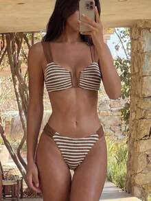 Swim Vcay Bộ đồ bơi 2 mảnh dành cho nữ, mẫu mới Xuân/Hè 2026, kiểu dáng thanh lịch, thoải mái, thích hợp cho kỳ nghỉ biển. - màu nâu - Xem 5