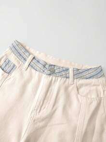GlowEve Quần jeans nữ thường ngày có túi và nút - Màu be - Xem 4
