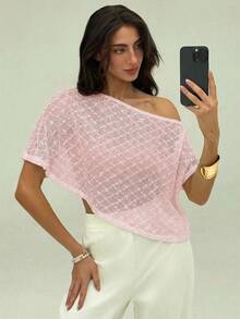 Women's Casual Solid Color Asymmetrical Top, Summer, Summer Top - 粉色 - 查看 6