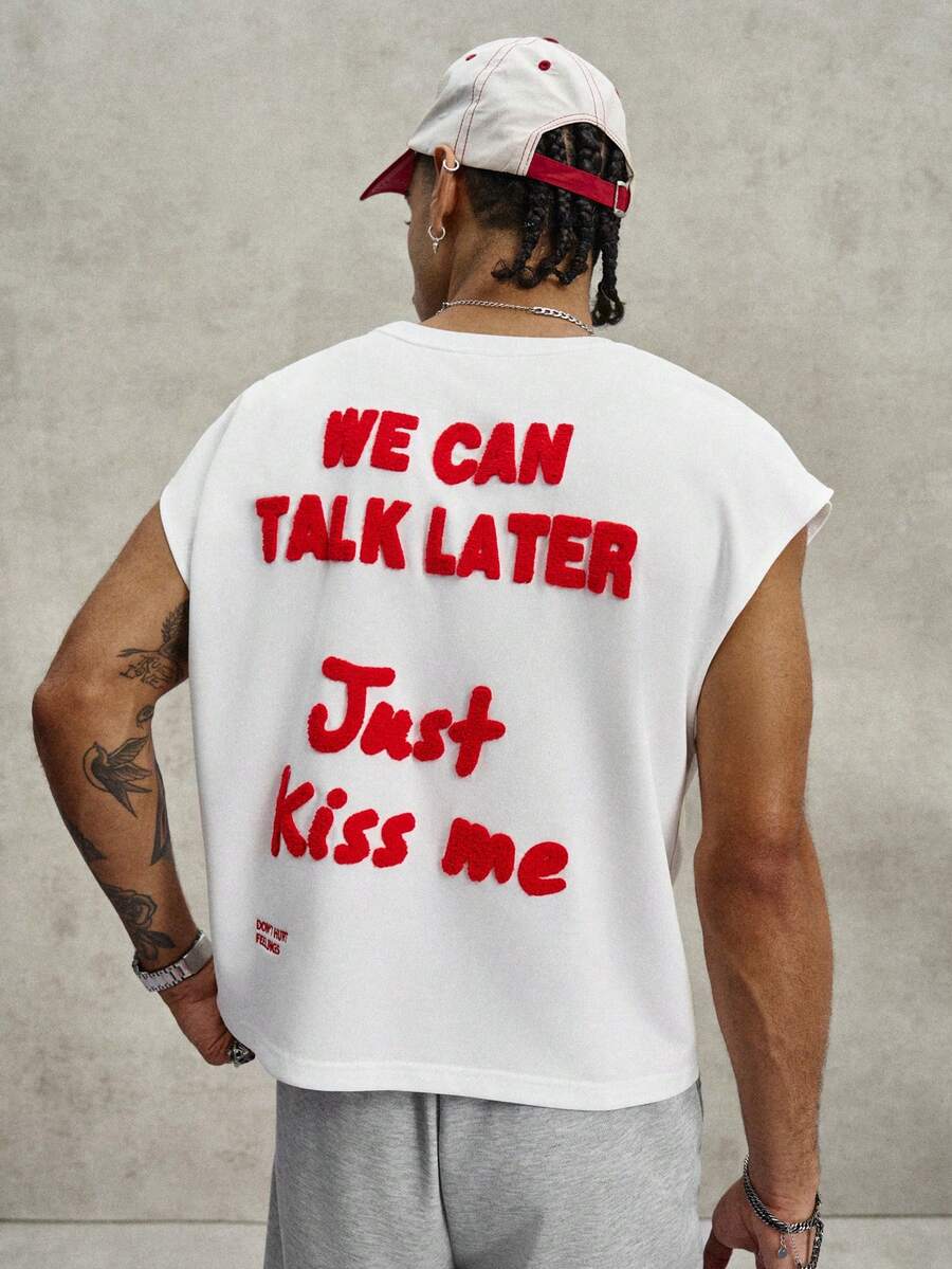 PAVTROS Men's Contrast Color Letter Print Sleeveless Round Neck Tank Top - White - View 1