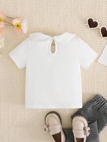 SHEIN Vintaside Kids 女婴夏季简约纯色彼得潘领短袖上衣 - 白色 - 查看 2