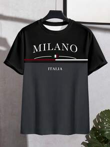 NEOREFINED Men's Casual Contrast Color Striped Letter Graphic Round Neck Short Sleeve T-Shirt - Multicolor - View 3
