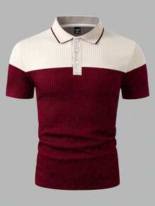 EGENSIO Kemeja Polo Lengan Pendek Pria Kasual untuk Berpergian, Warna Kontras, Bahan Bertekstur, Musim Panas - MultiWarna - View 4