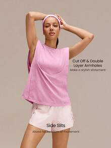 GLOWMODE Áo tank top thể hình thoải mái, chất liệu cotton Pima đã qua xử lý, vai rộng, nách sâu hai lớp, xẻ tà hai bên, thích hợp cho tập gym, tập luyện và mặc hàng ngày. - Sugar Pink - Xem 3