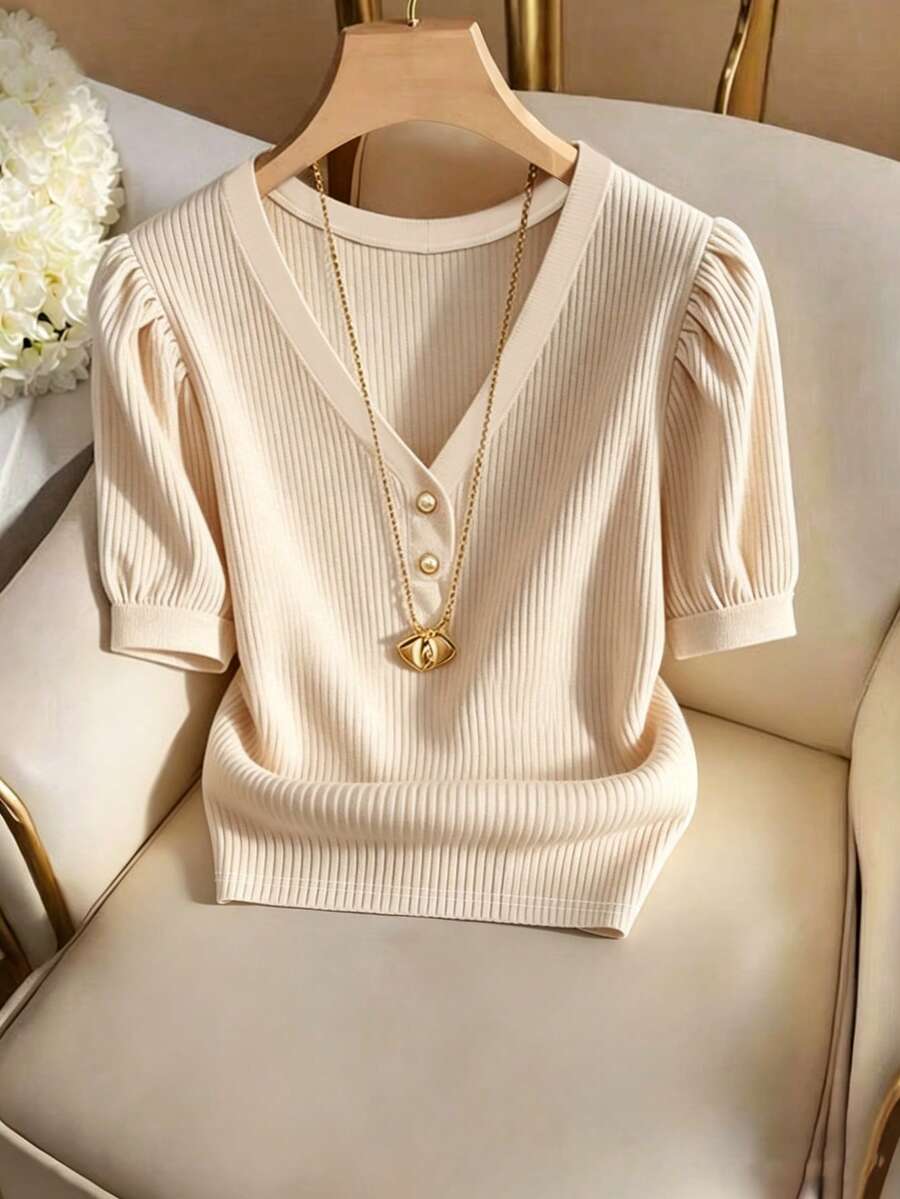 Franclia Áo sơ mi nữ cổ chữ V đơn giản, phong cách thường ngày, thích hợp mặc đi làm, áo thun nữ, mùa hè, phù hợp mặc hàng ngày, áo trắng, mùa hè, thanh lịch thành thị, phong cách công sở, lãng mạn kiểu Pháp, mùa hè, trang phục mùa hè, áo mùa hè, trang phục nghỉ xuân, đi biển, trang phục đi biển cho nữ, áo đi chơi, trang phục đi chơi, áo sơ mi thanh lịch cho nữ, trang phục nghỉ lễ cho nữ, trang phục nghỉ hè, kỳ nghỉ, áo thường ngày cho nữ, áo trắng, áo sơ mi trắng, áo sơ mi trắng cho nữ - Màu be - Xem 1