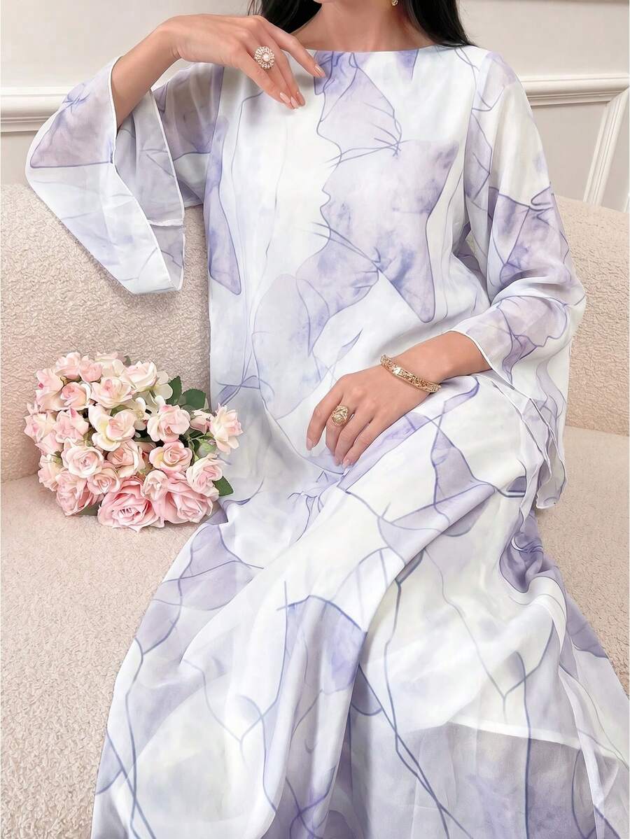 Al Najma 女士船领长喇叭袖宽松优雅土耳其长裙和阿拉伯传统长袍 - 紫色 - 查看 1