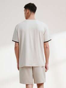 Men T-Shirts Fit Crew Neck Short Sleeve Casual Summer Polyester Tee - Khaki - View 2