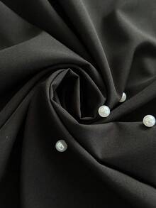 SHEIN CURVE+ Plus Size Women Asymmetrical Shoulder Pearl Decor Elegant Dress - Black - View 3