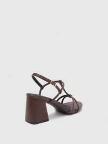CUCCOO BIZCHIC Giày sandal cao gót thời trang nữ, buộc dây, gót dày, chất liệu da bóng, phù hợp cho cả bốn mùa, đi làm, dự lễ hội và hoạt động ngoài trời hàng ngày. - Cà phê nâu - Xem 9