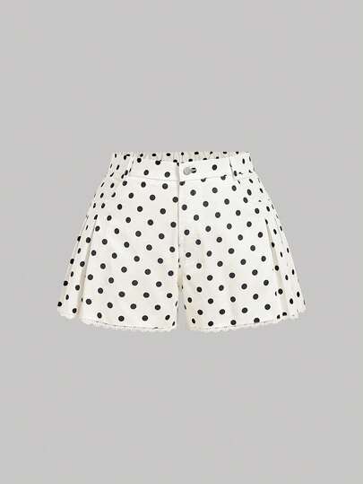 SHEIN MOD Plus Size Summer Casual Polka Dot Print Pleated Shorts