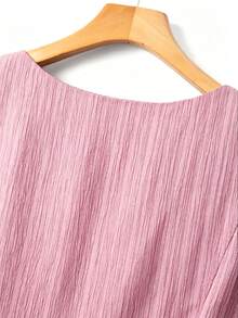 GlowEve CURVE Plus Size Women's Solid Color Textured Jacquard V-Neck Sleeveless Blouse, Ruffle Tie Bow Vacation Shirt - Dusty Pink - View 7