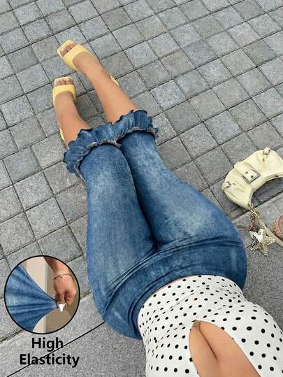 GalTyme Quần legging lửng 3/4 in họa tiết giả denim dành cho nữ cỡ lớn