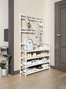 Coat Rack, Shoe Rack With 8 Detachable Hooks And 5-Tier Shoe Rack, Independent 16mm Tubular Coat Rack, Suitable For Hallways, Entrances, Living Rooms, And Dormitories. - Multicolor - View 15