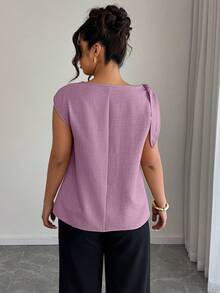 Elenzga Elegant Purple Autumn Sleeveless Linen-Cotton Shirt,Formal Plus-Size Blouse With Shoulder Ties,Stylish Streetwear Office Top For Spring & Summer - Purple - View 2