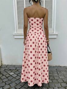 SHEIN EZwear Đầm cúp ngực nữ màu hồng chấm bi, xếp ly, thích hợp cho kỳ nghỉ, thời trang mùa thu, trang phục dự đám cưới, váy sinh nhật, đi chơi, lễ tốt nghiệp, tựu trường, kỳ nghỉ lễ, cuộc thi, tiệc tùng. - Nhiều màu - Xem 2