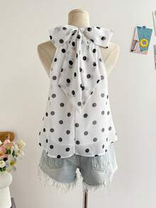 Soleia Women's Vacation Halter Tie Back Bow Blouse,Summer Top - Black and White - View 2
