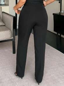 Dazy Plus Solid Color Loose Straight Leg Casual Black Pants, All Season - Black - View 4