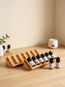 Madebyblanc 2pcs Bamboo Essential Oil Holder, Mini Triangle Storage Tray Stand, 6-Slot Essential Oil Organizer For Desk, Aromatherapy Oil Display Stand, Space-Saving Vanity Organizer For Essential Oils, Lipsticks, Makeup, Candles & Small Toiletries - Multicolor - View 3