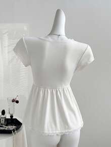 Sweetra Y2K Lace Trim Vacation Sweet Slim Fit T-Shirt - White - View 2