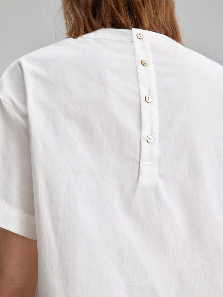 Women's 100% Cotton Loose Fit Solid White Short Sleeve Shirt,All White Summer Casual Top,Minimalist Elegant Urban Chic Unisex Occasion Versatile Tee