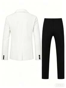 Manfinity Mode Conjunto de chaqueta y pantalones de traje formal de negocios para hombre, adecuado para trabajo, viajes, boda, fiesta - Multicolor - Ver 2