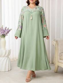 Al Najma 大码女式花卉刺绣流苏设计优雅阿拉伯风格连衣裙 - 彩色 - 查看 5