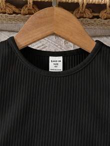 Emery Rose Kids Emery Rose Kids 女童针织纯色圆领拼接休闲连衣裙 - 黑與白 - 查看 5
