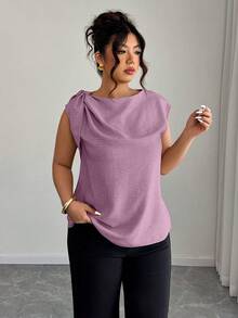 Elenzga Elegant Purple Autumn Sleeveless Linen-Cotton Shirt,Formal Plus-Size Blouse With Shoulder Ties,Stylish Streetwear Office Top For Spring & Summer - Purple - View 6