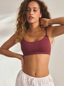 Ocili Women's Comfortable Cotton Rib Knit Bra - Burgundy - View 4