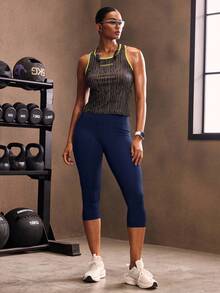 Powerista Solid Color High Waist Seamless Leggings - Navy Blue - View 6