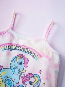 My Little Pony X SHEIN 女宝宝夏季休闲甜美可爱趣味扎染卡通印花连体衣 - 彩色 - 查看 3