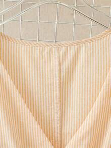 SHEIN LUNE Damen Große Größen Gestreifte V-Ausschnitt Einreiher Baumwollweste, Orange Sommer Smart Casual Alltag Bohemian Knopfhemd, Elegant Ärmellos - Gelb - Übersicht 5
