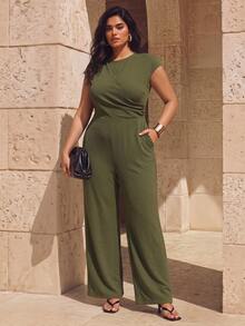 Juhart Plus Size Woven Casual Jumpsuit, Fashionable Commuter Design For Women In Summer - Green - View 1