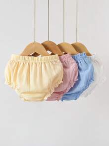 SHEIN Playful Pals 3件組女嬰夏季柔軟色調短褲套裝 米色 白色 粉色 極簡風格 寬鬆版型 適合戶外度假 可愛粉白配色 - 彩色 - 查看 5
