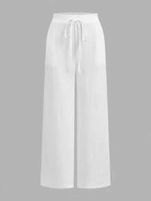 SHEIN Tall CURVE Plus Size Women's 3-Piece Casual Straight Leg Pants Set, Women's Summer Pants Outfit, Summer Clothing, Beachwear, Outing Pants, Women's Vacation Wear - Multicolor - View 3