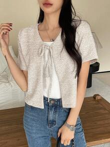 DAZY Women's Front Tie Short Sleeve Jacket Fall/Winter - Apricot - View 4