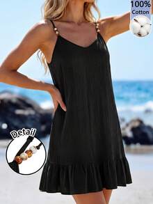 Sylviya Đầm dự tiệc nữ kiểu dáng thường ngày, đính hạt cườm, có dây đeo. - màu đen - Xem 1