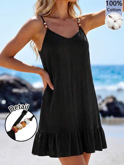Sylviya Đầm dự tiệc nữ kiểu dáng thường ngày, đính hạt cườm, có dây đeo.