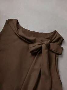 Franclia Plus Size Asymmetrical Hem Bowknot Sleeveless Chiffon Blouse, Fashion Resort Style, Spring/Summer - Coffee Brown - View 6