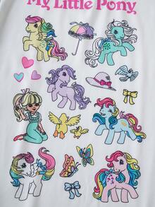 My Little Pony X SHEIN 男士字母印花圆领短袖T恤， - 白色 - 查看 4